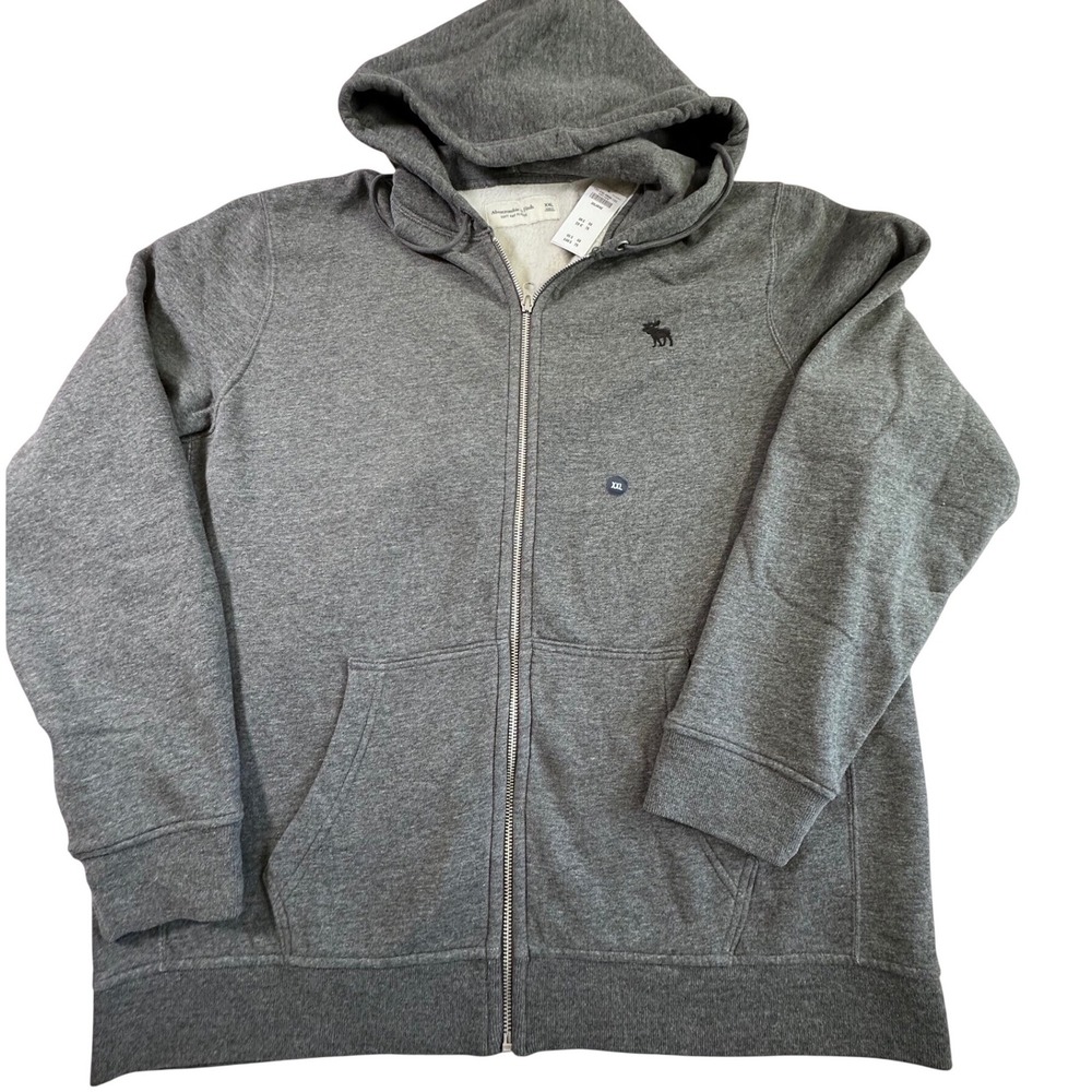 Abercrombie & Fitch Mens Soft Fleece Full Zip Hoodie Grey XXL NWT streetwear